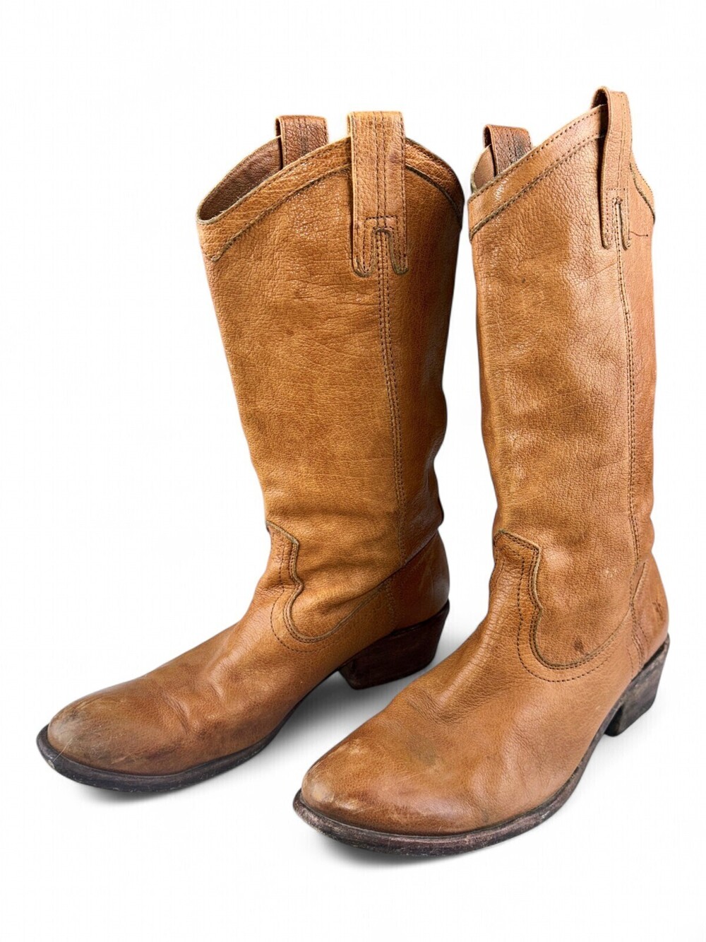 Frye Brown Leather Western Heeled Boots Sz 8